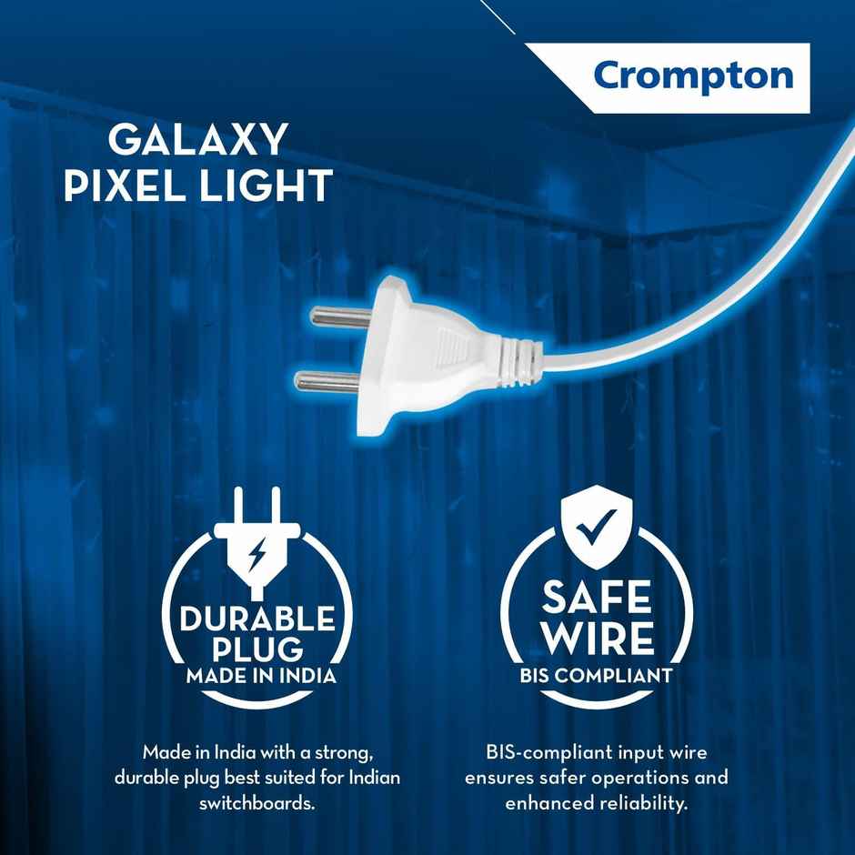 Crompton Galaxy Pixel Festive Lights| 10 m | 48 LEDs| Multicolour | Direct 2-pin Plug, BIS Safe Wire