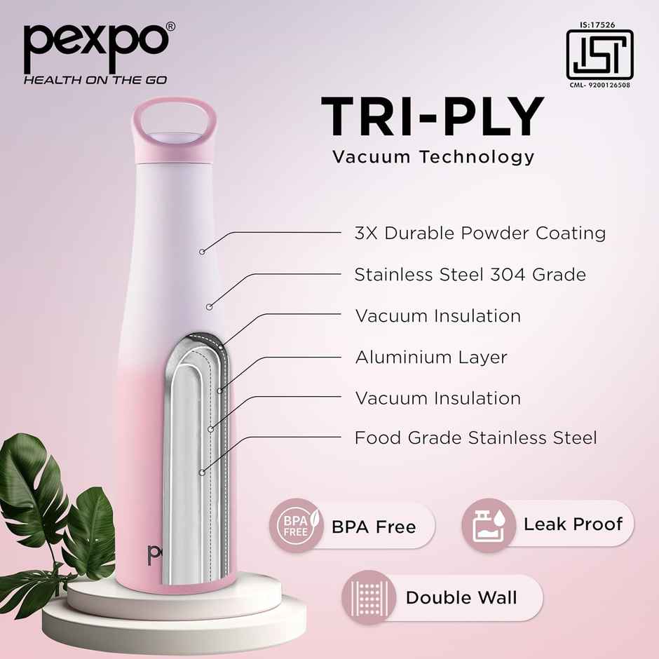 Pexpo Stainless Steel Morocco Hot & Cold Insulated Water Bottle | Pink & Purple | 620 ml