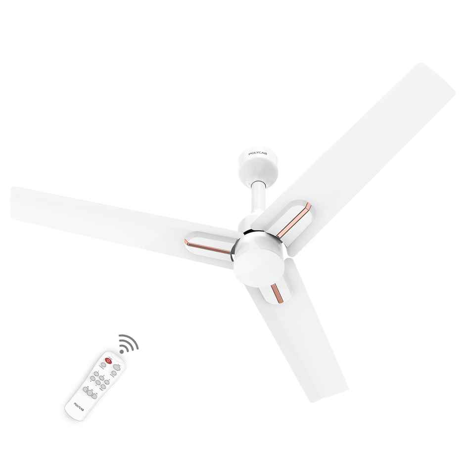 Polycab Wizzy Neo BLDC Ceiling fan, 1200mm, Remote Control, 5-Star, 6 Speed Settingr,White Rosegold