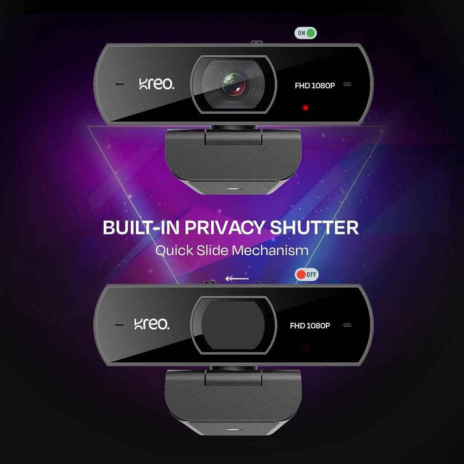 Kreo Owl Full HD Webcam with 1080P 60 FPS, Auto-Focus and Built-in Dual Digital Mic, Plug and Play Setup for Video Call, Streaming, YouTube and More (Black, Owl)