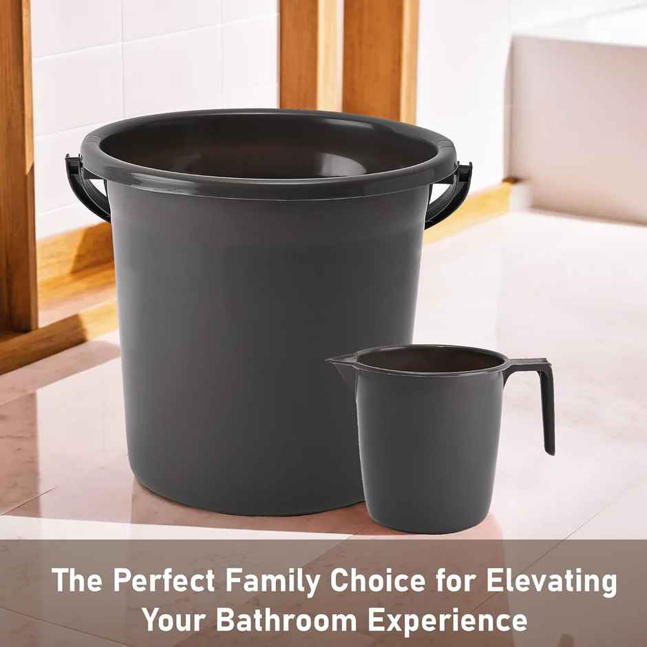 Kuber Industries Bucket & Mug Bathroom Combo Set|Set of 2|Gray