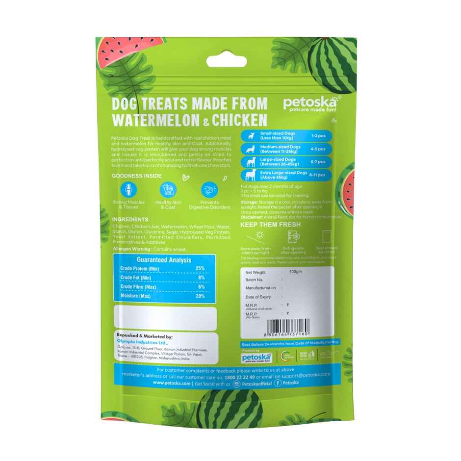 Petoska Dog Treats Watermelon Chicken Sticks