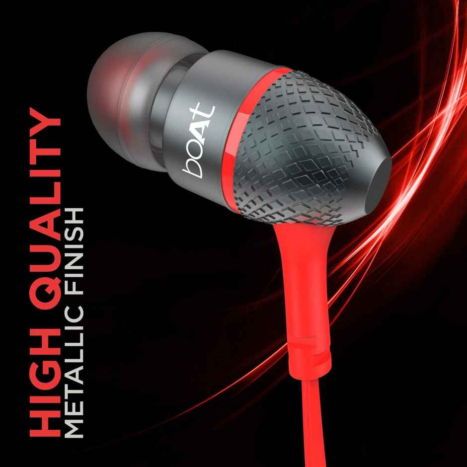 boAt Bassheads 225 in-Ear Wired Headphones with Mic, 3.5mm Audio Jack - Red