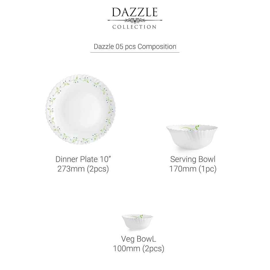 Cello Opalware Dazzle Series Tropical Lagoon Dinner Set - White | M|| Set Of 5