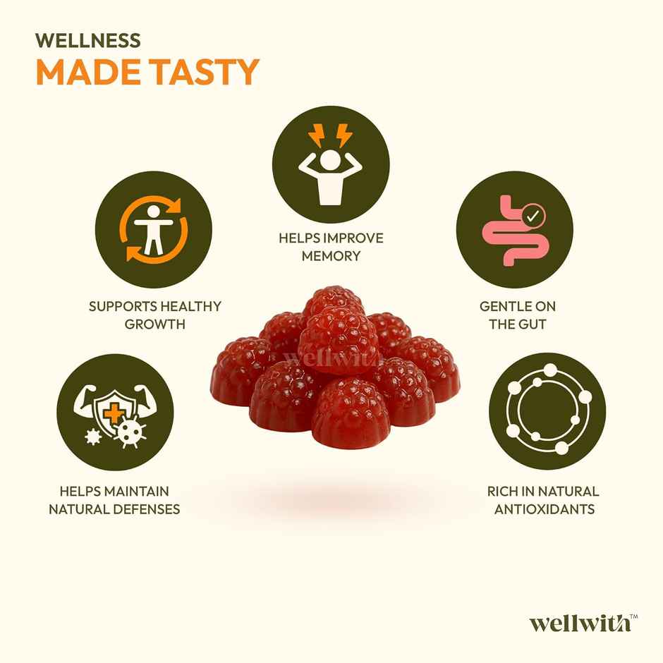 Wellwith Sea Buckthorn Gummies for Kids & Adults | Vitamin C Rich | Multivitamin Supplement | Immunity