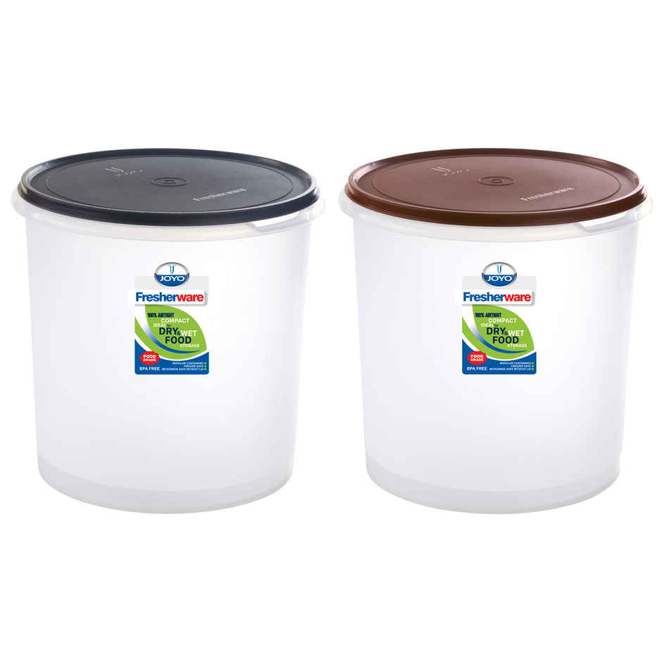 Joyo Fresherware Round Plastic Containers|Bpa Free|For Rice, Dal, Atta & Flour-15 Ltr-Assorted