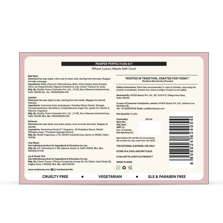 ENN Beauty Endless Love Gift Set | Clay Mask | Lipstick | Nail Paint | Lip & Cheek Tint | Perfume