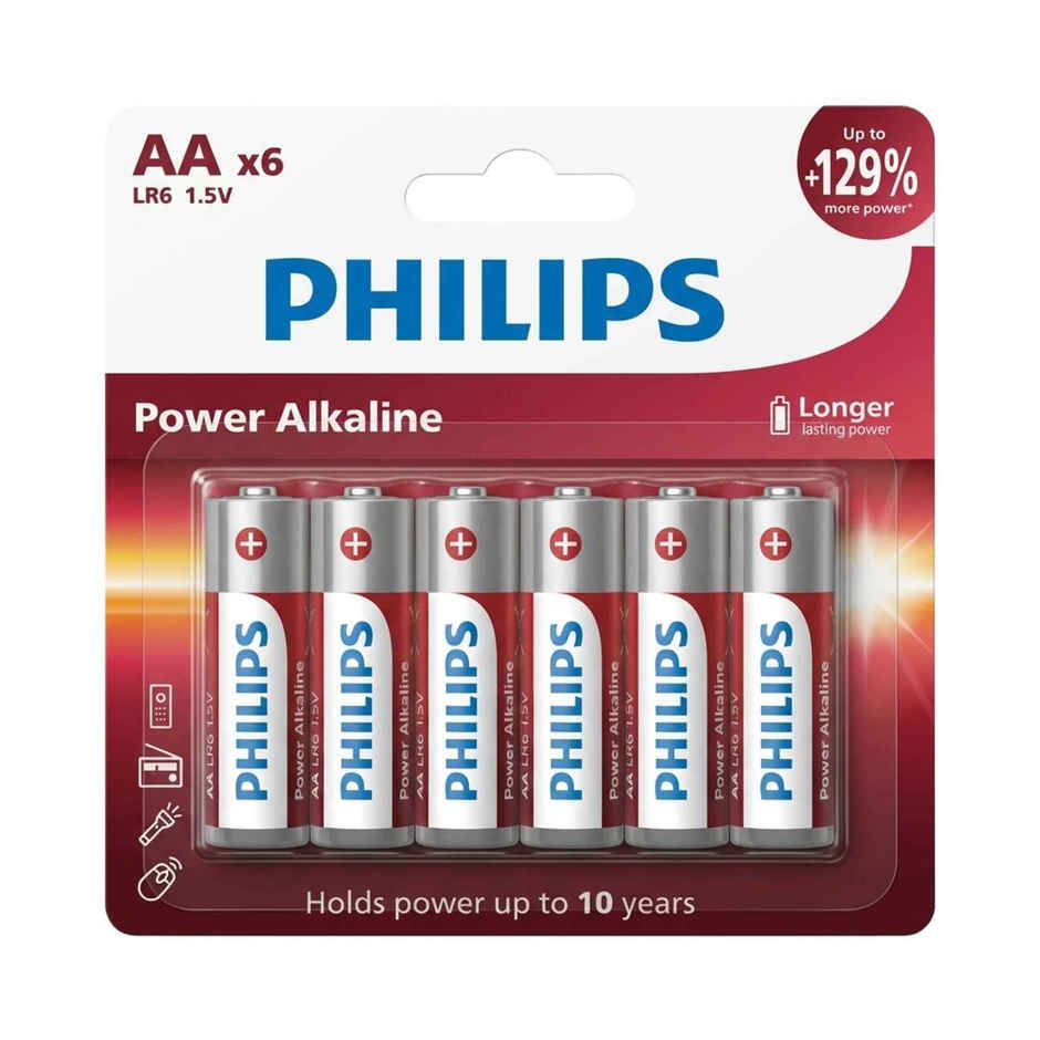 Philips LR6P6B/94 Power Alkaline AA Battery | 1.5V | Long Lasting | Leak Resistant 1.0 Piece