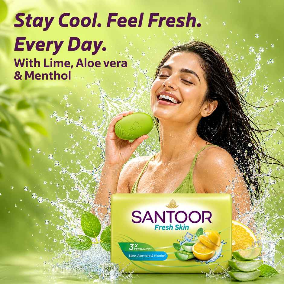 Santoor Fresh Skin Aloe Vera and Lime Bathing Soap With Anti-Aging Properties For All Skin Types