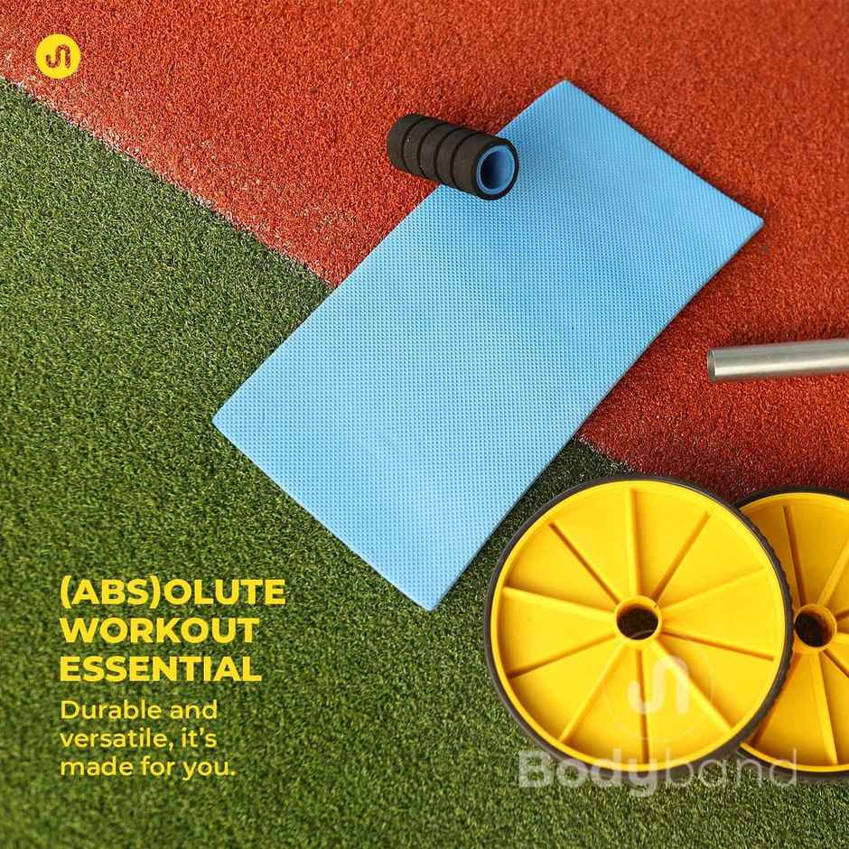 Bodyband Abs Roller Wheel For Stomach, Abs Home Workout Gym With Knee Mat-Yellow