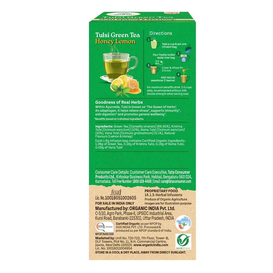 Organic India Honey Lemon Flavored Tulsi Green Tea - 25 Tea Bags