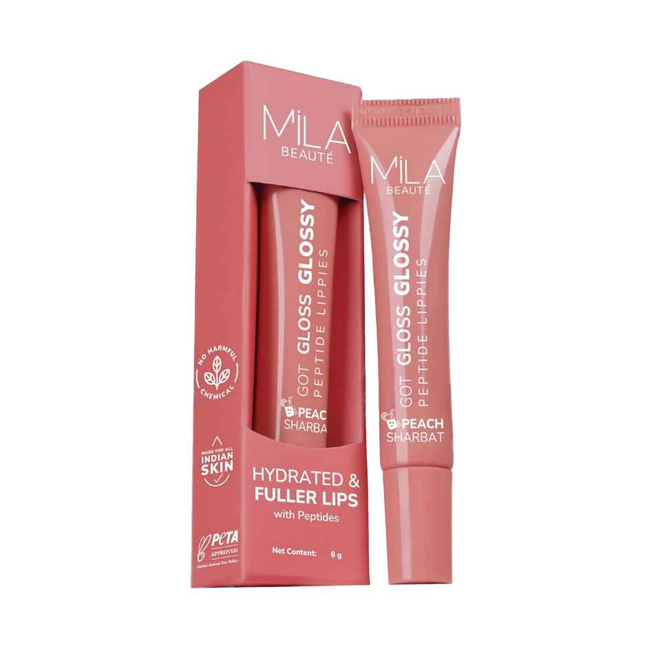 Mila Beaute Peptide Infused Lip Gloss | Hyaluronic Acid & Vitamin E | Non-Sticky | Peach Sharbat