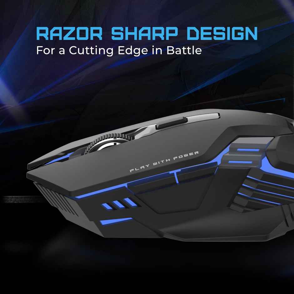 EvoFox Spectre Wired Gaming Mouse, with Upto 3600 DPI Gaming Sensor | 6 Buttons Design | 1.5m Braided Cable - Black