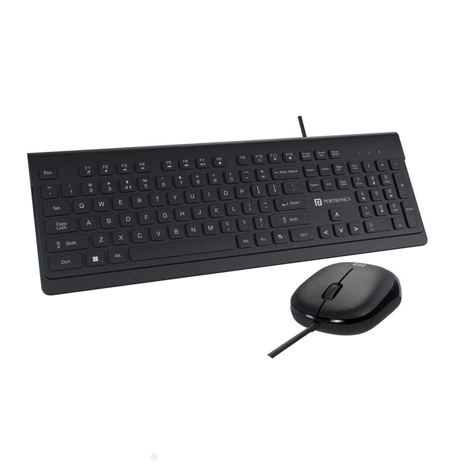Portronics Keytonic Wired Keyboard & Mouse Set with High Precision Optical Mouse | 104 Keys - Black