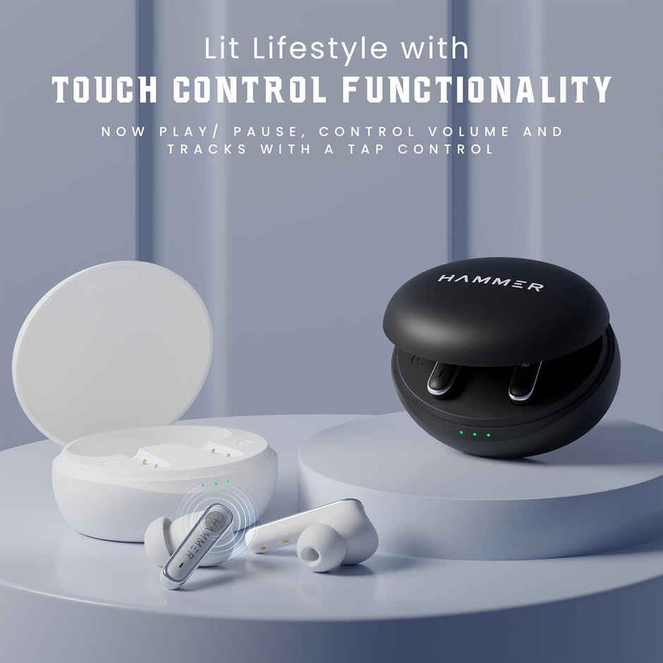 Hammer Airflow Lit True Wireless Earbuds With Upto 20H Playtime, Type-C Charging - White