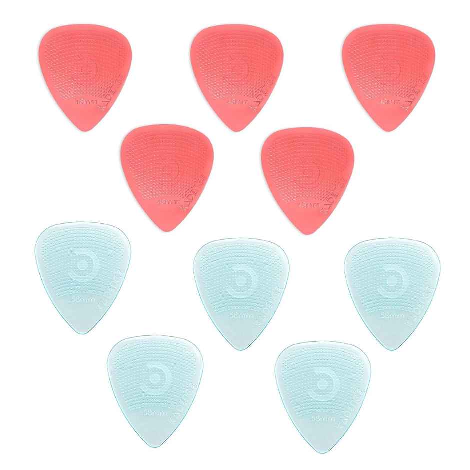 Kadence 10 Guitar Picks with Anti-Slip Grip, Crystal Clear Polycarbonate, 0.48 & 0.58mm