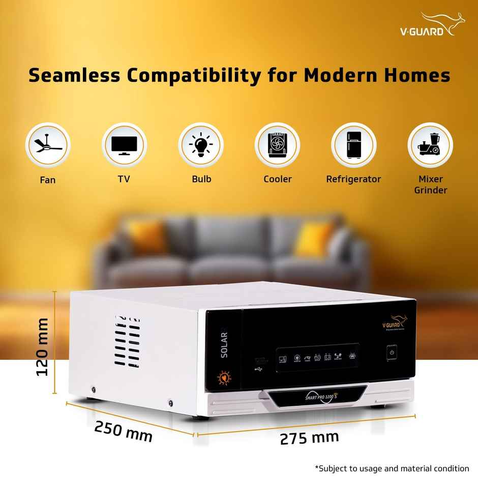 V-Guard Smart Pro 1200 S Pure Sine Wave 1000Va Iot Solar Inverter For Home, Office & Shops