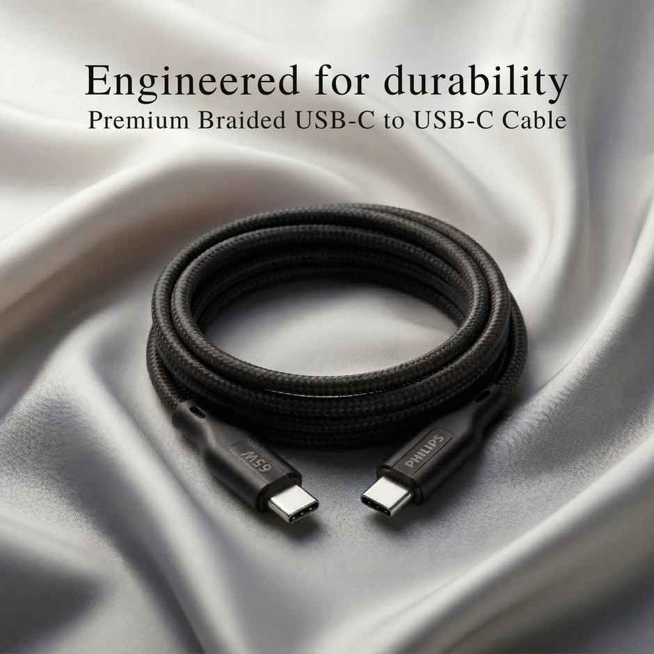 Philips 65W USB Type-C to Type-C Fast Charging Cable | Nylon Braided | 1m | Dark Slate