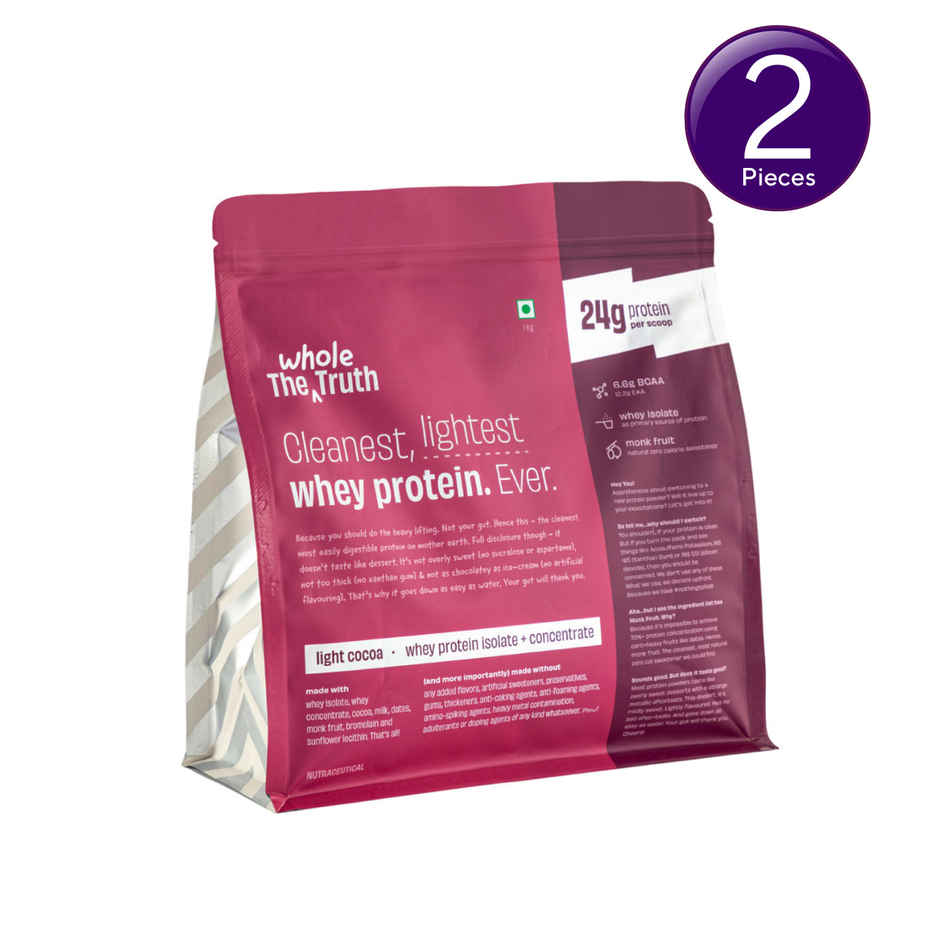 The Whole Truth Whey Protein Powder Light Cocoa (24g Protein Per Scoop) Combo