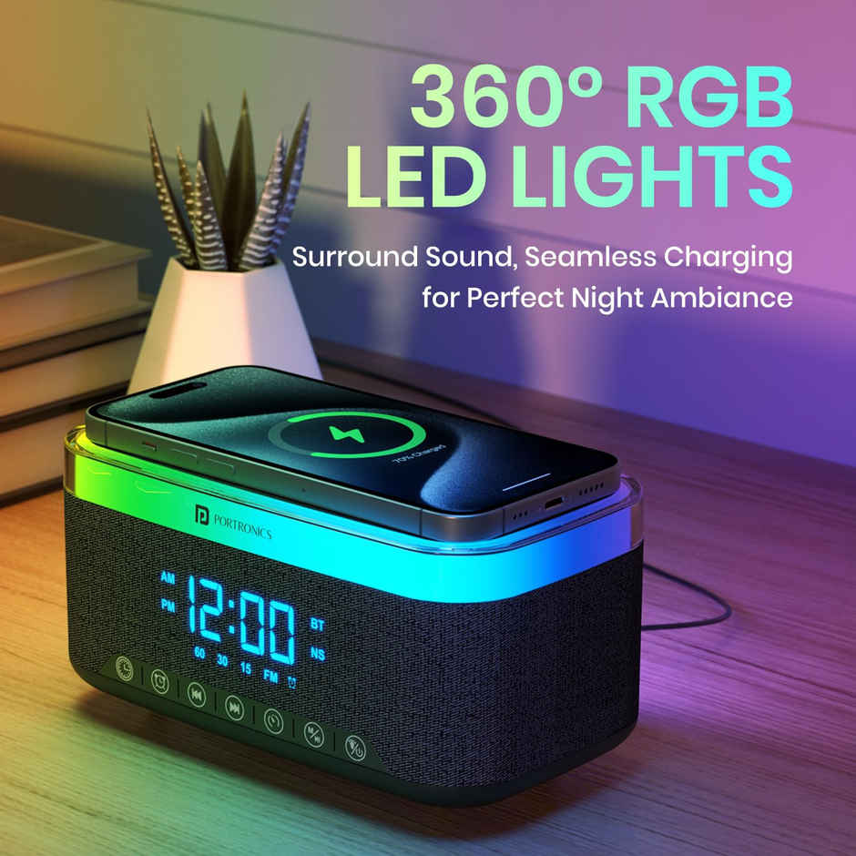 Portronics Trifusion 16W HD Sound Bluetooth Speaker with 15W Wireless Charging | Black