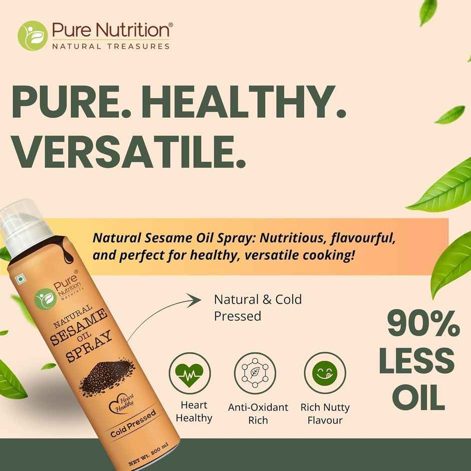 Pure Nutrition Sesame Oil Cooking Spray | Cold Pressed Til Oil | Low-Oil Cooking, Rich in Nutrients