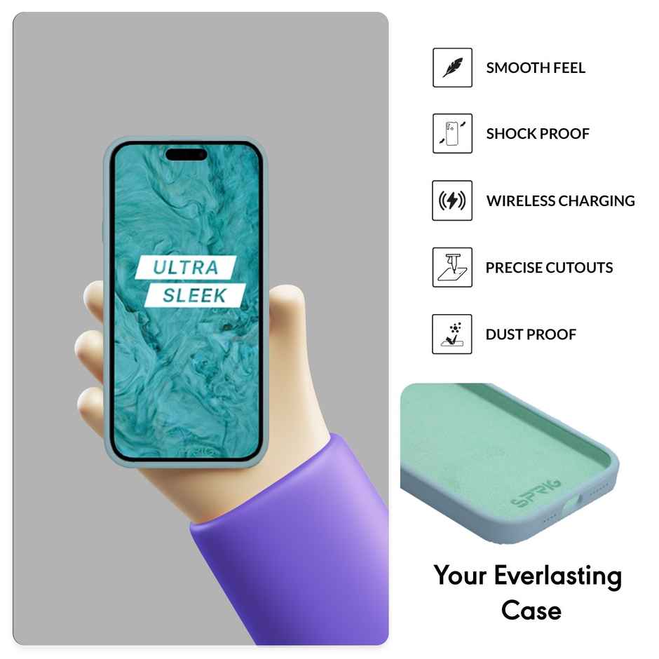 Sprig Designer Back Cover for Apple Iphone 15 Liquid Silicone Shock Proof | Light Green | MagSafe Compatible