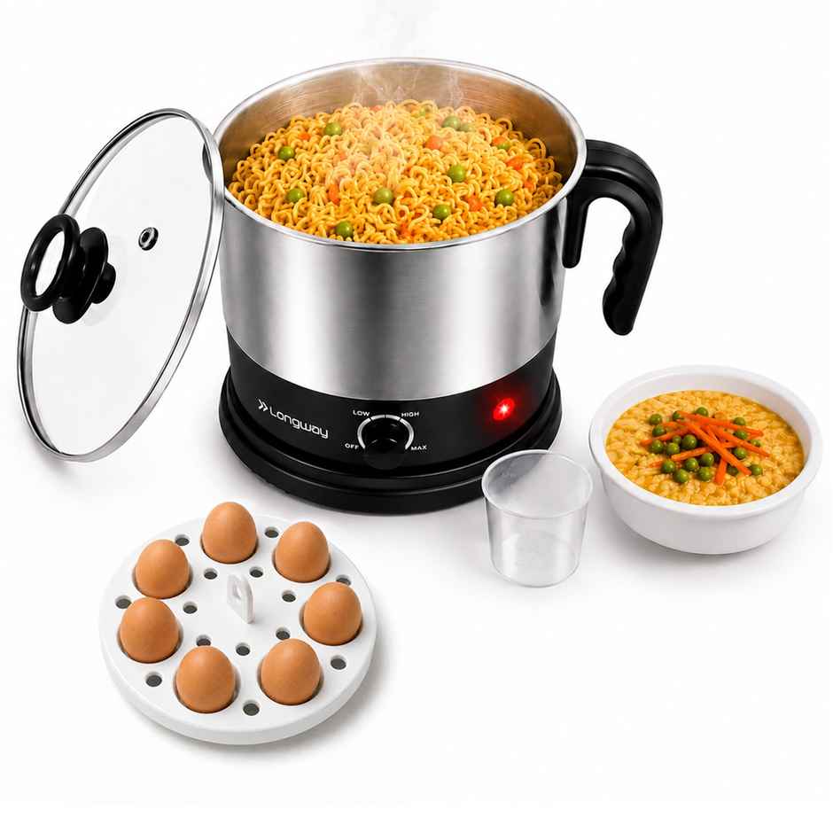 Longway Handy 1.5 Ltr Multi-Cooker Electric Kettle with Stainless Steel Body(Black & Silver,600Watt