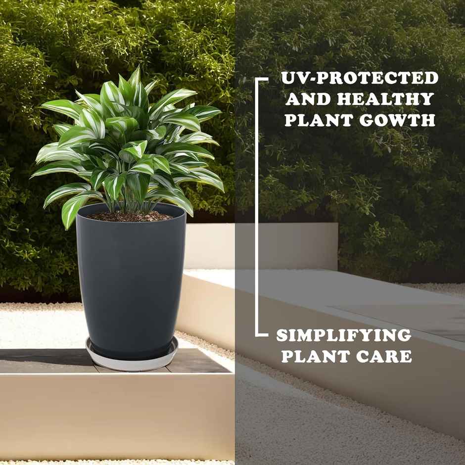 Kuber Industries 14 Inch Plain Tower Flower Pot with Plate for Home & Garden | Grey