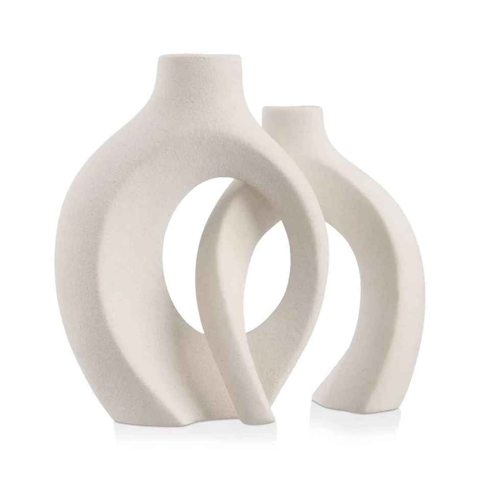 TIED RIBBONS Hollow Ceramic Vase Set | White