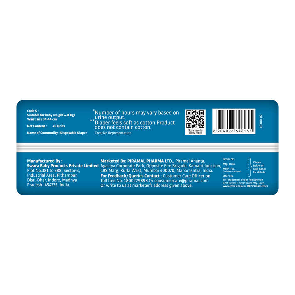 Littles Baby Diapers Small Pant Style Diaper | S | 40 pcs