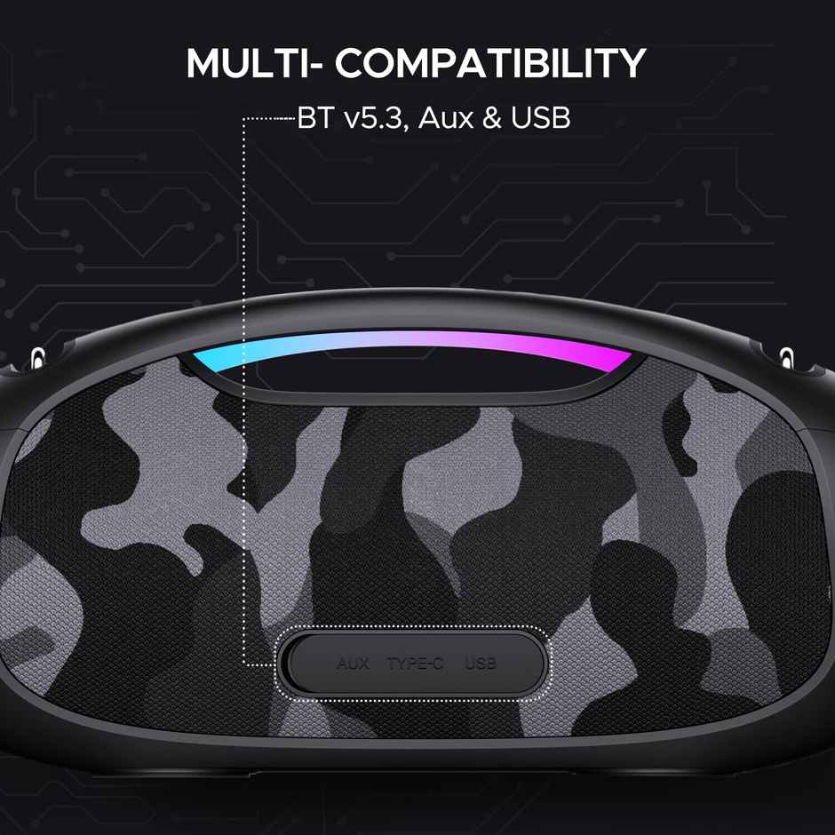 boAt Stone 1800 BT Speaker w/ 90W RMS Sound, 5H Platime, EQ Modes, BT v5.3 & IPX6 Rating (Camo Black)