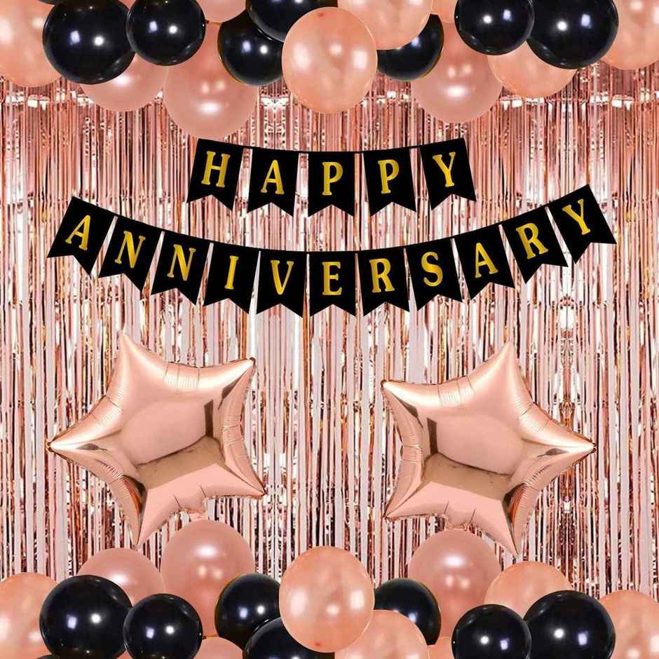 Happy Anniversary Rose Gold Combo Decoration Kit | Pack of 34 | Party Propz
