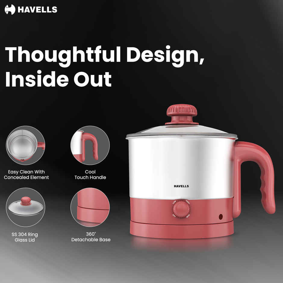 Havells Culinox Multicook Kettle | Food Grade Body with Cool Touch Handle |Pink