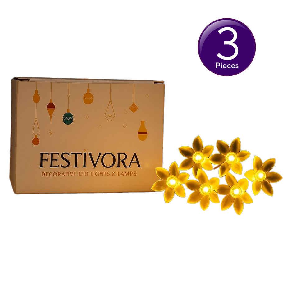Festivora Silicon flower Warm White LED String lights | 14 LEDs | Festival & Room Decoration Combo