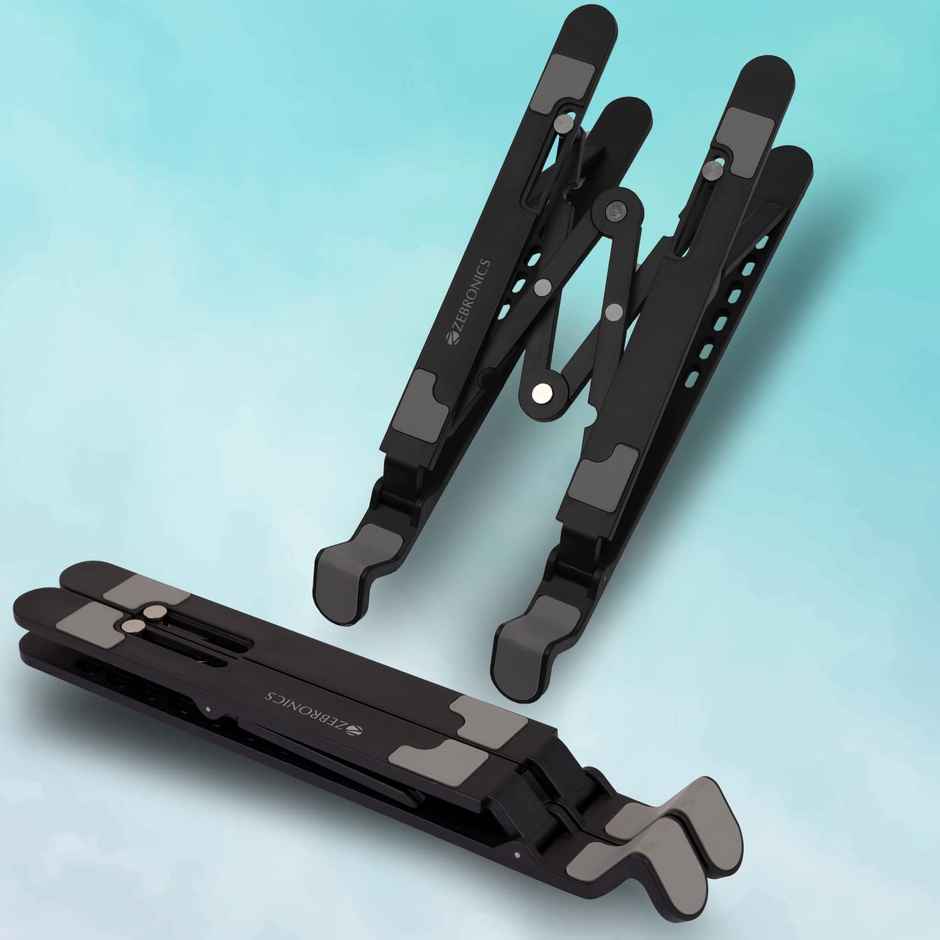 Zebronics NS1500 Laptop Stand Featuring Foldable Design, Anti-Slip Silicone Rubber Pads, Supports Maximum of 5kgs Weight Tabletop - Black