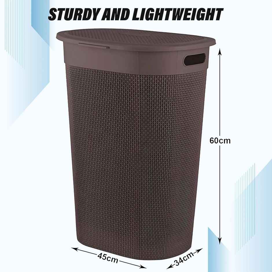 Kuber Industries 55 L Multipurpose Plastic Laundry Basket with Lid | Brown