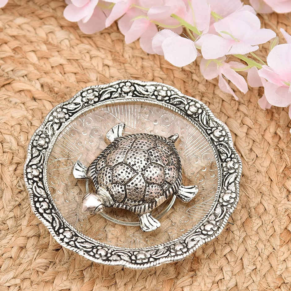 Perpetual Feng Shui Tortoise Showpiece | Silver Coated | Turtle Vastu Gift | Home Decoration