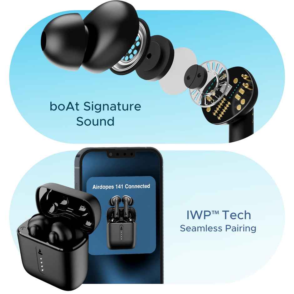 boAt Airdopes 141/8 TWS Earbuds with with mic, 42H Battery, Low Latency, ENx Tech, Fast Charge, IWP, IPX4, v5.1 Bluetooth Earbuds - Active Black