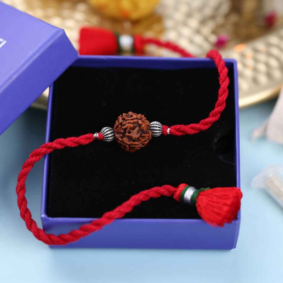 Silver Meenakari 925 Sterling Silver Beads with Rudraksha Rakhi (meenakari)