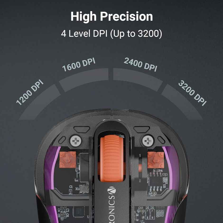 Zebronics Sheer Plus | Wireless Mouse | Dual Mode | 2.4GHz + BT Dual Dongle | Upto 3200 | Black