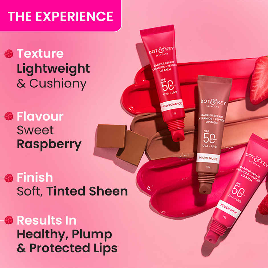 Dot & Key Ceramide & Peptide Barrier Repair Lip Balm SPF 50, PA+++ Plush Pink