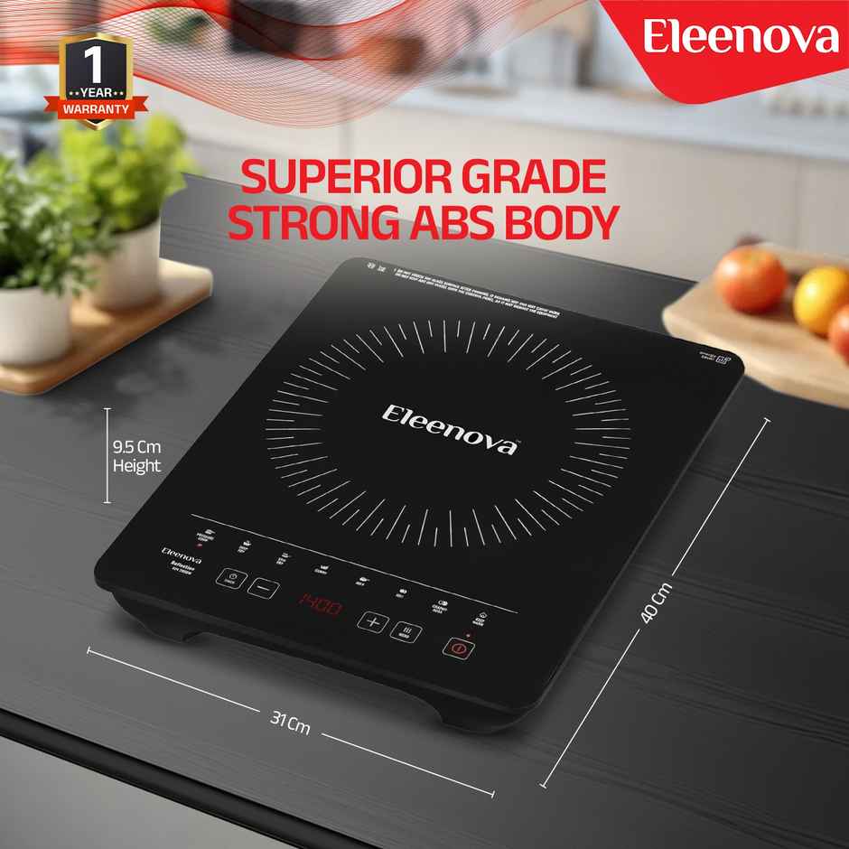 Eleenova Reflection 2000 W Induction-BIS-Approved, Crystal Glass, Smart-Sense, Indian Presets