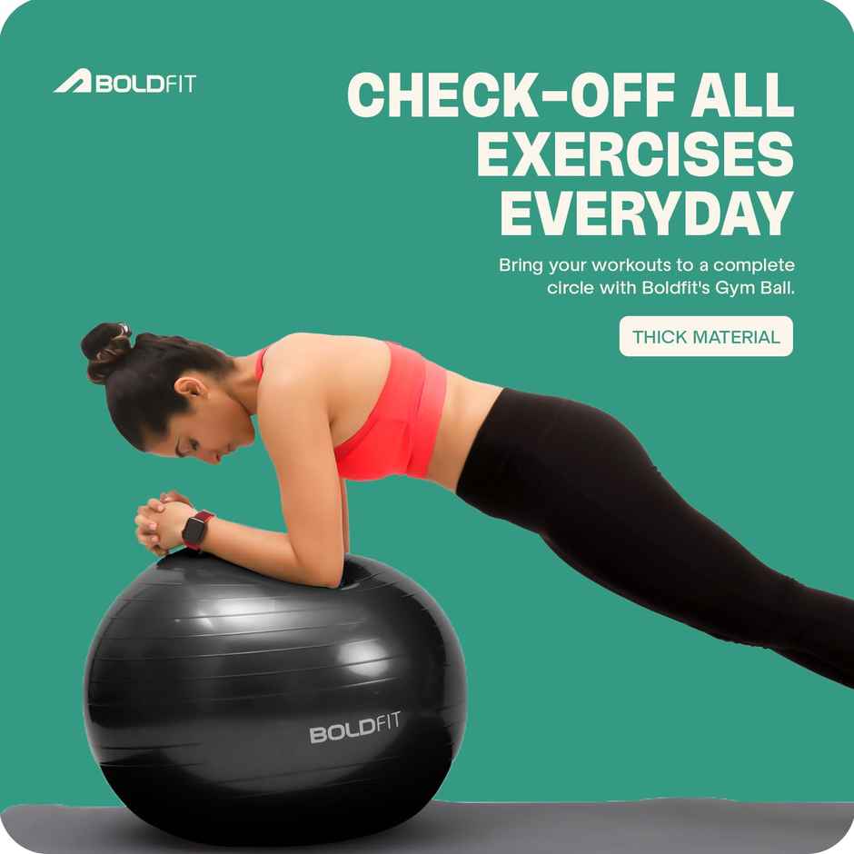 Boldfit Gym Ball For Exercise 55 cm Exercise Ball With Foot Pump-Black