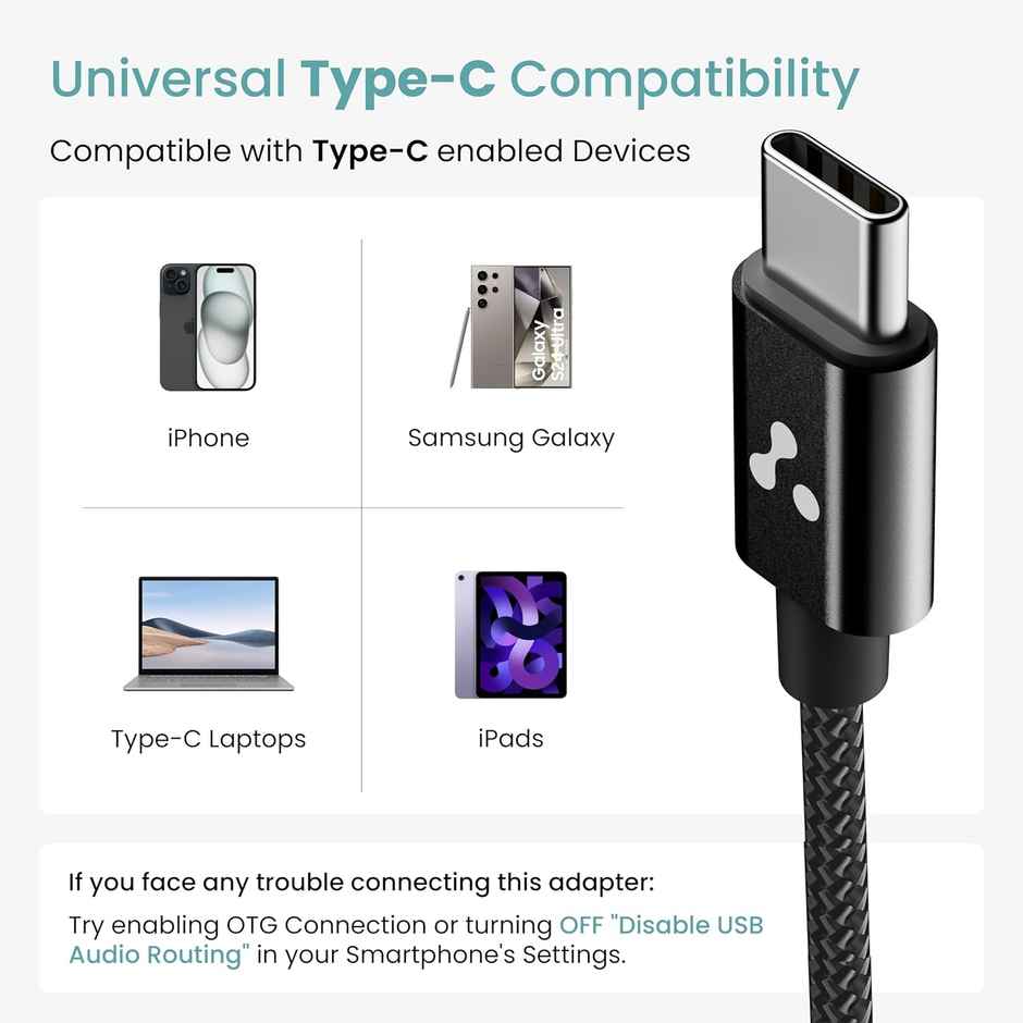 Ambrane Type C to 3.5 mm Audio Jack Converter, Connector Cable (AOTG-CX1)