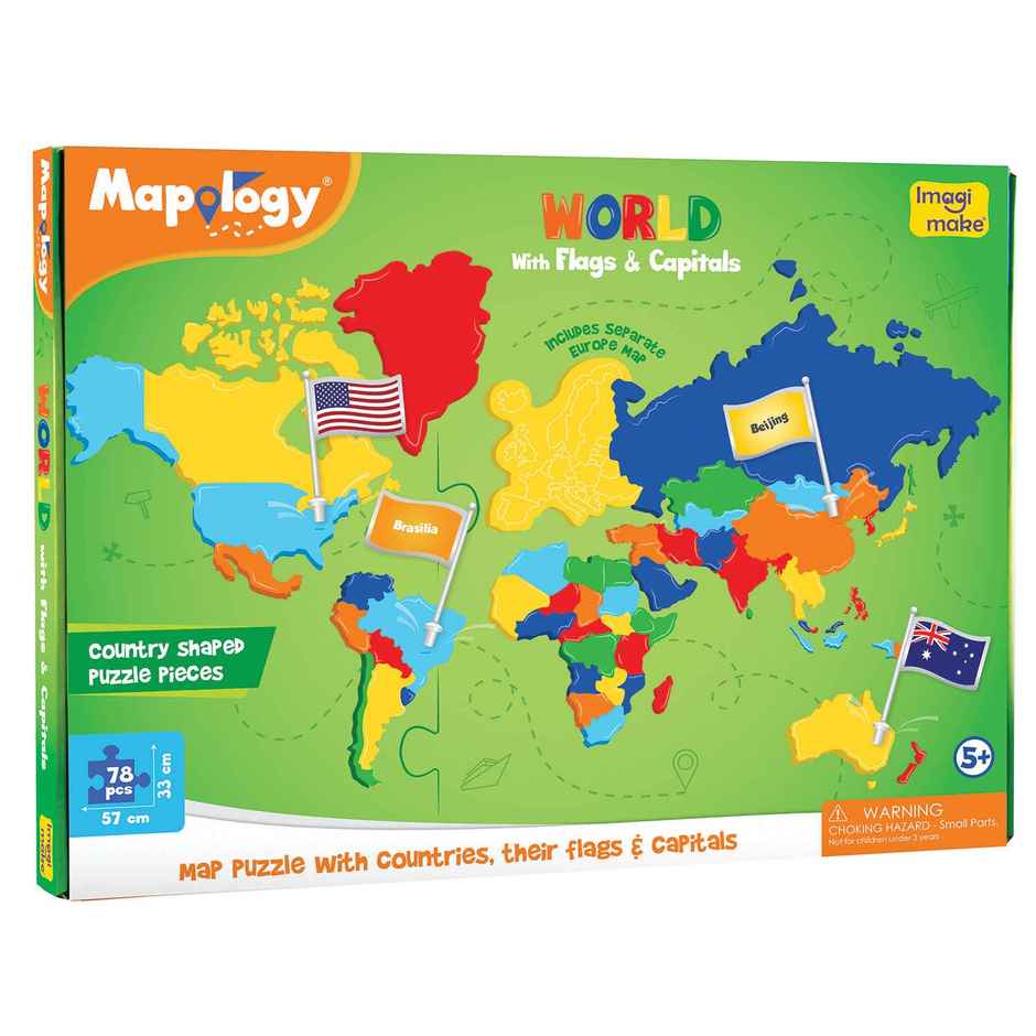 Imagimake Mapology World Flags & Capitals Puzzle | Geography Learning Toy | Flag Recognition Game