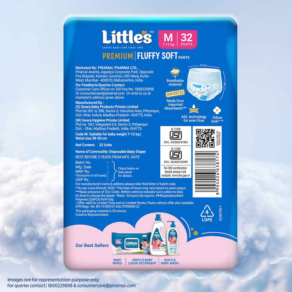Littles Expert Baby Care Comfy Baby Diapers | Pant Style | M | 32 pcs