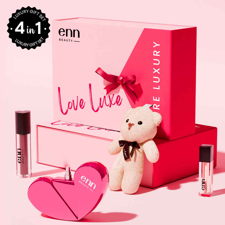 ENN Beauty LOVE LUXE Luxury Gift Set | Heart-Shaped Lipstick | Perfume | Lip Gloss & Teddy