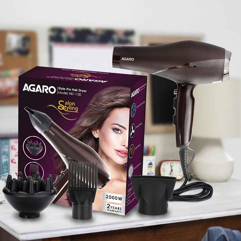 AGARO 2000 Watts Professional Hair Dryer with AC Motor, Concentrator, Diffuser,Comb,Hot & Cold Air