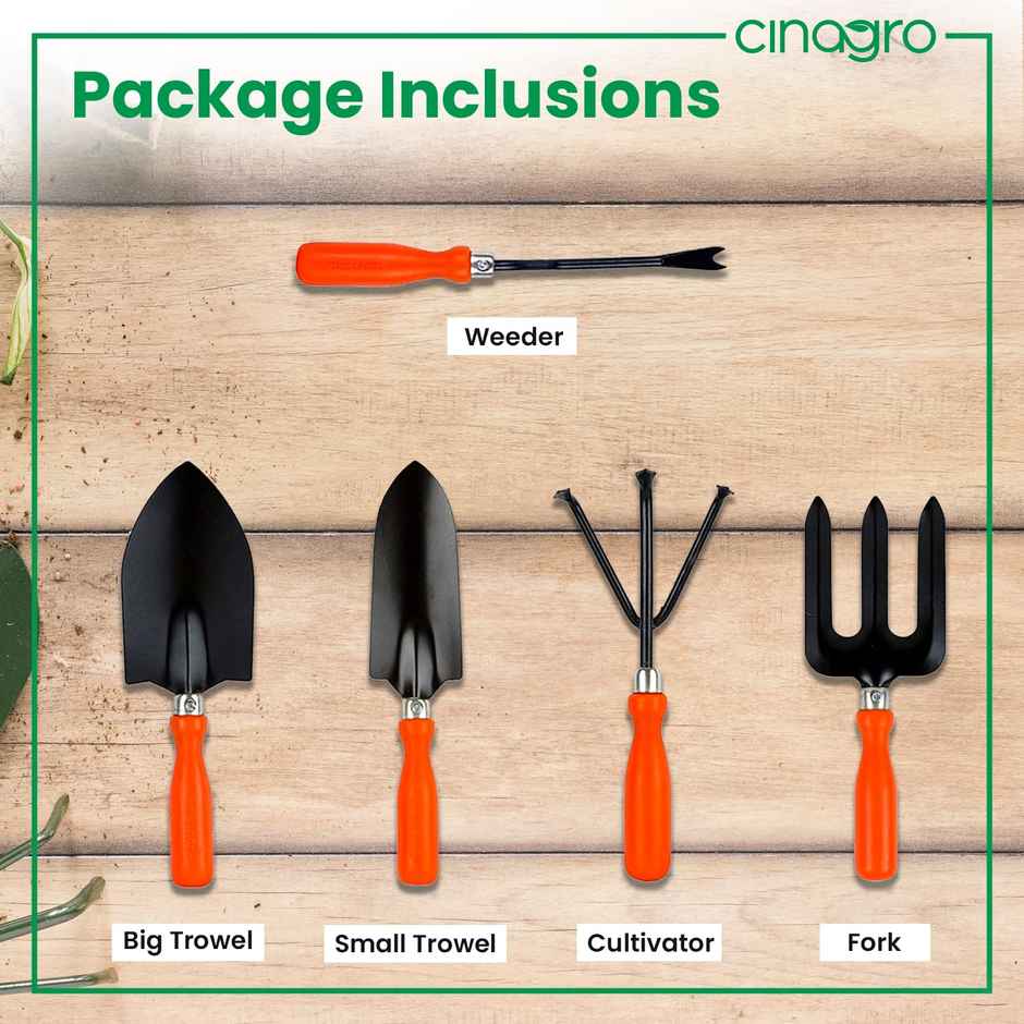 Cinagro Garden Tools - 5 Pcs | Weeder | Big and Small Trowel | Hand Fork | Cultivator