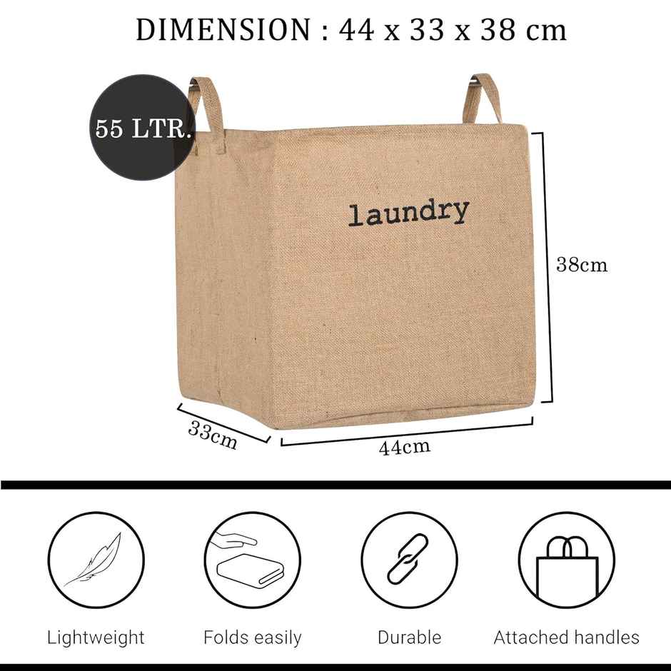 Kuber Industries | 55 L | Jute Foldable Laundry Basket with Handles | Small | Brown